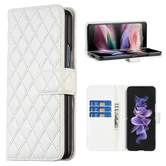 Allytechgroup Flip Cover Case for Samsung Galaxy Z Fold 4, Stylish Slim Fit Shell Wallet Case with Cards Slots Magnetic Closure Anti-Scratch Stand Phone Case for Galaxy Z Fold 4,White