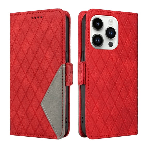 Allytechgroup Flip Cover Case for iPhone 14 Pro Max, Premium PU Leather Stand Cards Holder Hand Wrist RFID Blocking Bumper Shockproof Phone Case for iPhone 14 Pro Max, Red