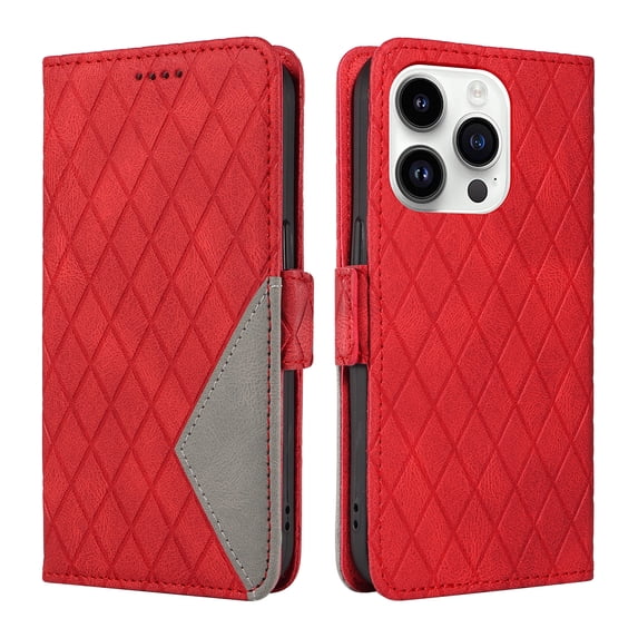 Allytechgroup Flip Cover Case for iPhone 16 Pro Max, Premium PU Leather Stand Cards Holder Hand Wrist RFID Blocking Bumper Shockproof Phone Case for iPhone 16 Pro Max, Red