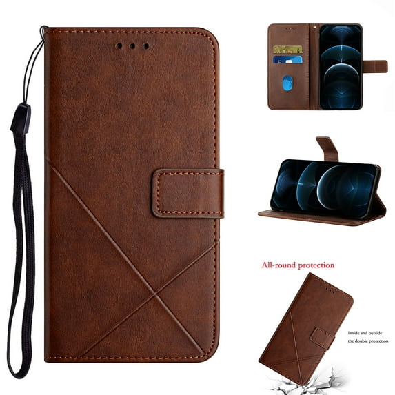 Allytechgroup Flip Folio Wallet Case for Samsung Galaxy S23 with Card Slots, Luxury PU Leather Magnetic Clasp Kickstand with Wrist Strap All-Round Protection Shockproof Cover Case - Darkbrown