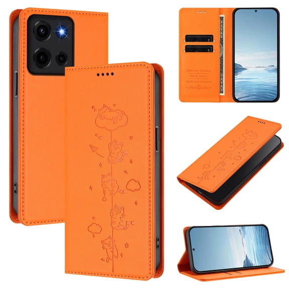 Allytechgroup Flip Phone Case for Motorola Moto G (2026) with Card Slots, PU Leather Protective Rugged RFID Blocking Slim Fit Non-Slip Shockproof Bumper for Women Men, Orange