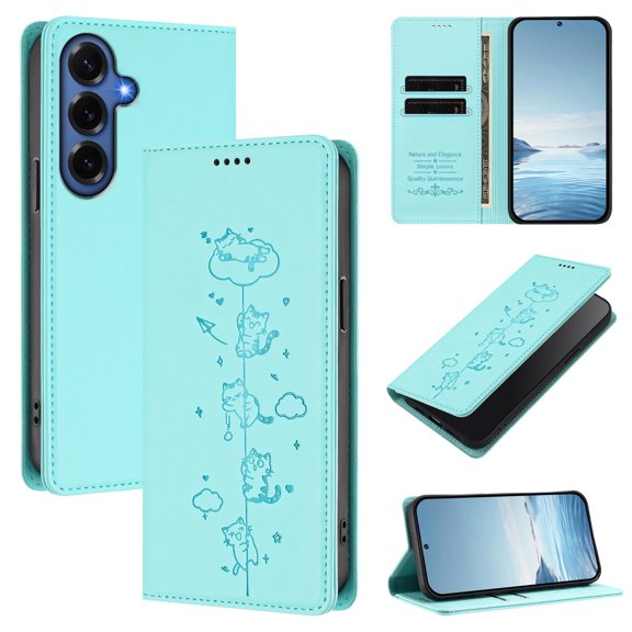 Allytechgroup Flip Phone Case for Samsung Galaxy S26+ with Card Slots, PU Leather Protective Rugged RFID Blocking Slim Fit Non-Slip Shockproof Bumper for Women Men, Mint