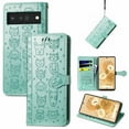 thumbnail image 1 of Allytechgroup Flip Wallet Case [Cat & Dog Cute Embossed Pattern] for Google Pixel 7A with Card Slots Cash Holder, Magnetic Clasp Shockproof Kickstand Cover with Hand Strap, Green, 1 of 8