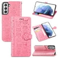 thumbnail image 1 of Allytechgroup Flip Wallet Case [Cat & Dog Cute Embossed Pattern] for Samsung Galaxy S24 FE with Card Slots Cash Holder, Magnetic Clasp Shockproof Kickstand Cover with Hand Strap, Pink, 1 of 9