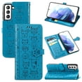 thumbnail image 1 of Allytechgroup Flip Wallet Case [Cat & Dog Cute Embossed Pattern] for Samsung Galaxy S24 FE with Card Slots Cash Holder, Magnetic Clasp Shockproof Kickstand Cover with Hand Strap, Blue, 1 of 9