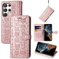 thumbnail image 1 of Allytechgroup Flip Wallet Case [Cat & Dog Cute Embossed Pattern] for Samsung Galaxy S24 Ultra with Card Slots Cash Holder, Magnetic Clasp Shockproof Kickstand Cover with Hand Strap, Rosegold, 1 of 10