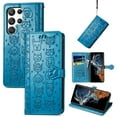 thumbnail image 1 of Allytechgroup Flip Wallet Case [Cat & Dog Cute Embossed Pattern] for Samsung Galaxy S24 Ultra with Card Slots Cash Holder, Magnetic Clasp Shockproof Kickstand Cover with Hand Strap, Blue, 1 of 10