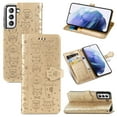 thumbnail image 1 of Allytechgroup Flip Wallet Case [Cat & Dog Cute Embossed Pattern] for Samsung Galaxy S25 with Card Slots Cash Holder, Magnetic Clasp Shockproof Kickstand Cover with Hand Strap, Gold, 1 of 9