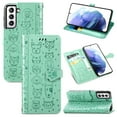 thumbnail image 1 of Allytechgroup Flip Wallet Case [Cat & Dog Cute Embossed Pattern] for Samsung Galaxy S25 with Card Slots Cash Holder, Magnetic Clasp Shockproof Kickstand Cover with Hand Strap, Green, 1 of 9