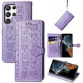 thumbnail image 1 of Allytechgroup Flip Wallet Case [Cat & Dog Cute Embossed Pattern] for Samsung Galaxy S25 Ultra with Card Slots Cash Holder, Magnetic Clasp Shockproof Kickstand Cover with Hand Strap, Purple, 1 of 10