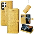 thumbnail image 1 of Allytechgroup Flip Wallet Case [Cat & Dog Cute Embossed Pattern] for Samsung Galaxy S25 Ultra with Card Slots Cash Holder, Magnetic Clasp Shockproof Kickstand Cover with Hand Strap, Yellow, 1 of 10