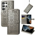 thumbnail image 1 of Allytechgroup Flip Wallet Case [Cat & Dog Cute Embossed Pattern] for Samsung Galaxy S25 Ultra with Card Slots Cash Holder, Magnetic Clasp Shockproof Kickstand Cover with Hand Strap, Gray, 1 of 10