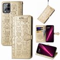thumbnail image 1 of Allytechgroup Flip Wallet Case [Cat & Dog Cute Embossed Pattern] for T-Mobile REVVL 6 Pro 5G with Card Slots Cash Holder, Stylish Magnetic Clasp Shockproof Kickstand Cover with Hand Strap, Gold, 1 of 6