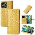 thumbnail image 1 of Allytechgroup Flip Wallet Case [Cat & Dog Cute Embossed Pattern] for iPhone 14 Pro with Card Slots Cash Holder, Magnetic Clasp Shockproof Kickstand Cover with Hand Strap, Yellow, 1 of 6