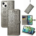 thumbnail image 1 of Allytechgroup Flip Wallet Case [Cat & Dog Cute Embossed Pattern] for iPhone 15 Plus with Card Slots Cash Holder, Magnetic Clasp Shockproof Kickstand Cover with Hand Strap, Gray, 1 of 6
