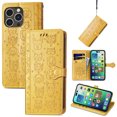 thumbnail image 1 of Allytechgroup Flip Wallet Case [Cat & Dog Cute Embossed Pattern] for iPhone 15 Pro with Card Slots Cash Holder, Magnetic Clasp Shockproof Kickstand Cover with Hand Strap, Yellow, 1 of 6