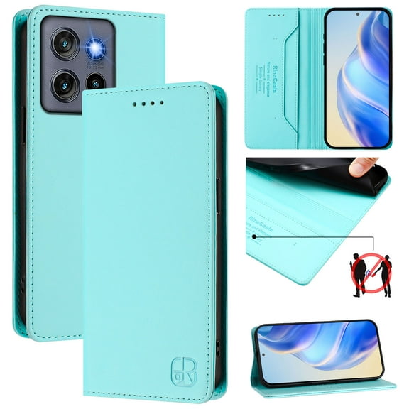 Allytechgroup Flip Wallet Case for Moto G Power (2025), Compatible with MagSafe RFID Blocking PU Leather Shell with Credit Card Slot Shockproof Protective Back Cover for Women Men, Mint