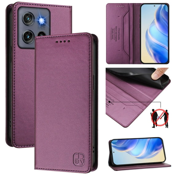 Allytechgroup Flip Wallet Case for Moto G Power (2025), Compatible with MagSafe RFID Blocking PU Leather Shell with Credit Card Slot Shockproof Protective Back Cover for Women Men, Darkpurple