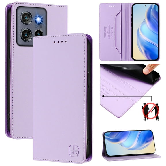 Allytechgroup Flip Wallet Case for Moto G Stylus 5G (2025), Compatible with MagSafe RFID Blocking PU Leather Shell with Credit Card Slot Shockproof Protective Back Cover for Women Men, Purple