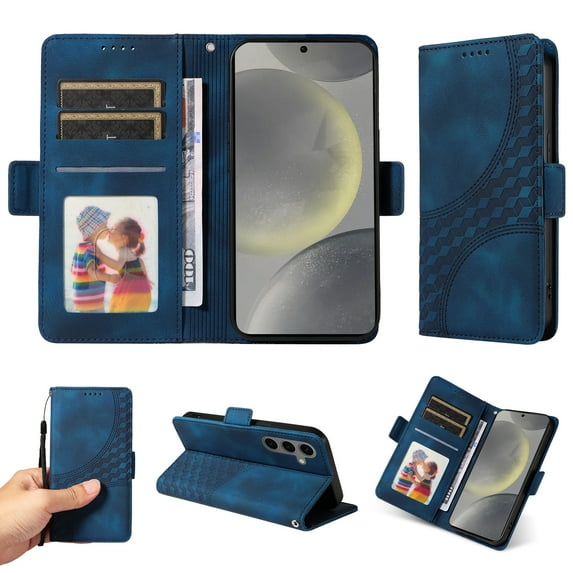Allytechgroup Flip Wallet Case for Samsung Galaxy A16 5G, Premium PU Leather Stylish Pattern Stand Feature Cards Holder Hand Wrist Bumper Phone Case for Samsung Galaxy A16 5G, Blue