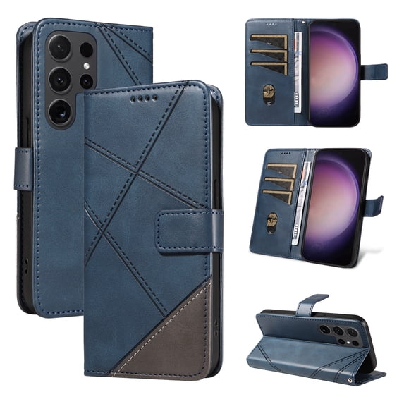 Allytechgroup Flip Wallet Case for Samsung Galaxy S22 Ultra, Built-in Credit Card Slot RFID Blocking PU Leather Stand Case Shockproof Full Body Protective Cover for Women Men, Blue