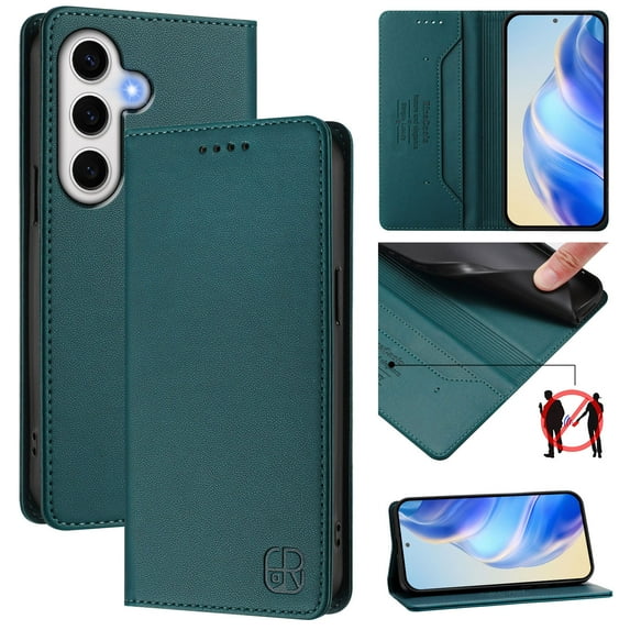 Allytechgroup Flip Wallet Case for Samsung Galaxy S24 FE, Compatible with MagSafe RFID Blocking PU Leather Shell with Credit Card Slot Shockproof Protective Back Cover for Galaxy S24 FE, Darkgreen