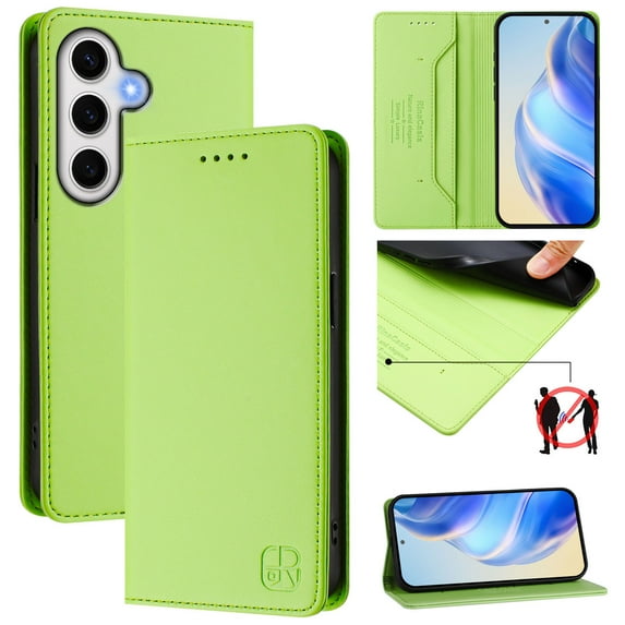 Allytechgroup Flip Wallet Case for Samsung Galaxy S24 FE, Compatible with MagSafe RFID Blocking PU Leather Shell with Credit Card Slot Shockproof Protective Back Cover for Galaxy S24 FE, Green