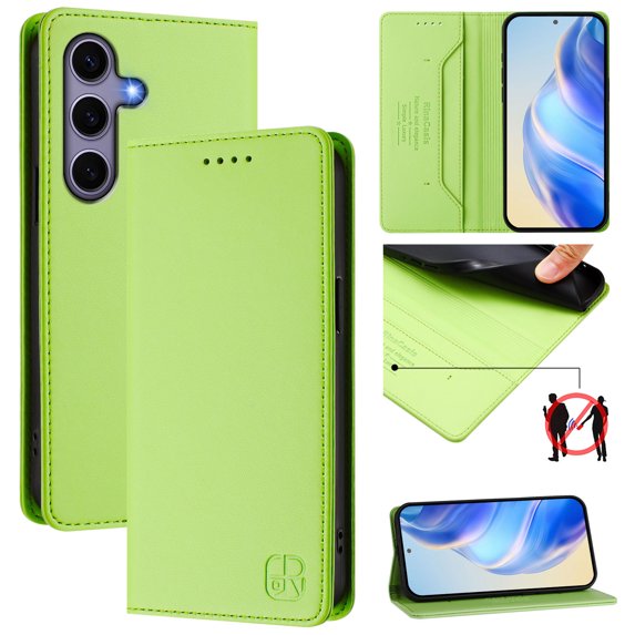 Allytechgroup Flip Wallet Case for Samsung Galaxy S25, Compatible with MagSafe RFID Blocking PU Leather Shell with Credit Card Slot Shockproof Protective Back Cover for Samsung Galaxy S25, Green