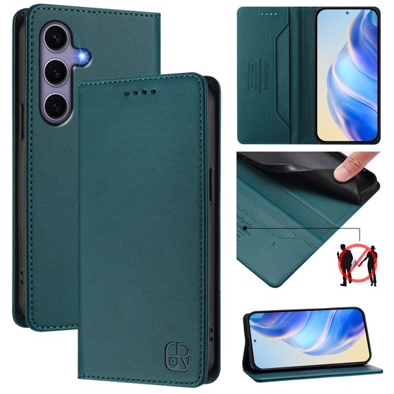 Allytechgroup Flip Wallet Case for Samsung Galaxy S25, Compatible with MagSafe RFID Blocking PU Leather Shell with Credit Card Slot Shockproof Protective Back Cover for Samsung Galaxy S25, Darkgreen