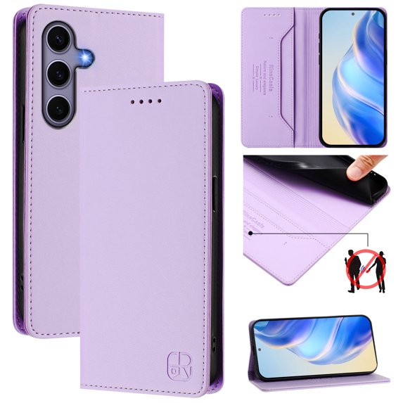 Allytechgroup Flip Wallet Case for Samsung Galaxy S25, Compatible with MagSafe RFID Blocking PU Leather Shell with Credit Card Slot Shockproof Protective Back Cover for Samsung Galaxy S25, Purple