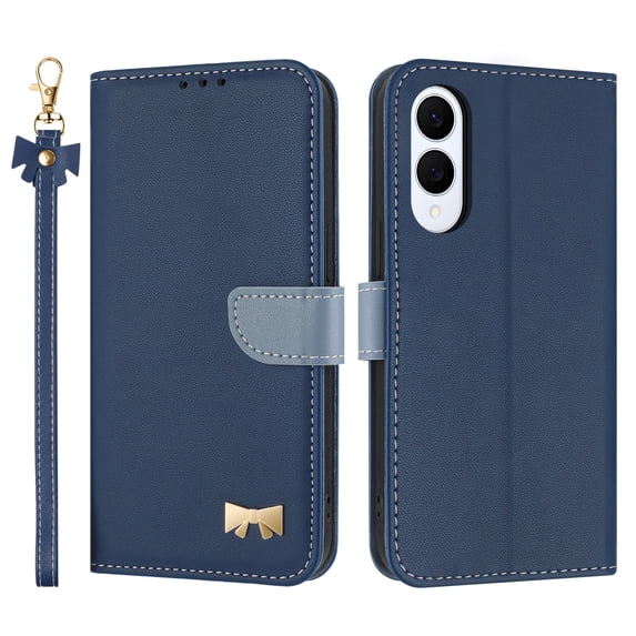 Allytechgroup RFID Blocking PU Leather Flip Wallet Back Cover Cell Phone Case for Samsung Galaxy S25 Edge, Darkblue