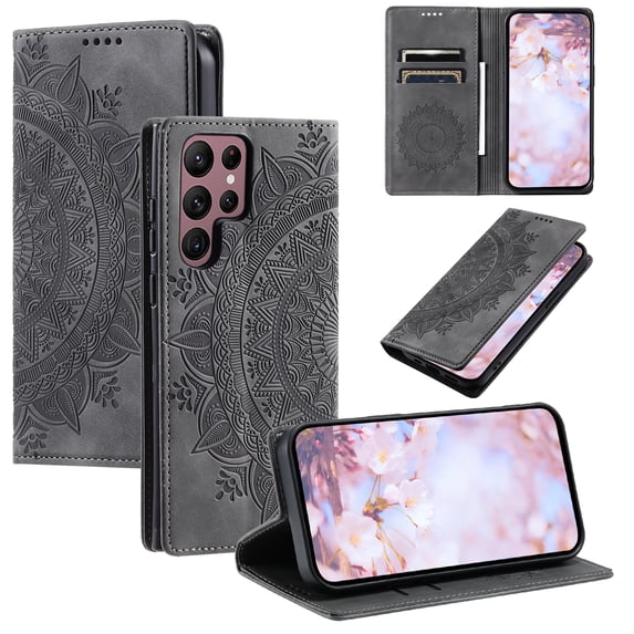 Allytechgroup Flip Wallet Case for Samsung Galaxy S25 Ultra, Built-in Credit Card Slot RFID Blocking PU Leather Rugged Stand Phone Case Shockproof Protective Back Cover for Galaxy S25 Ultra, Grey