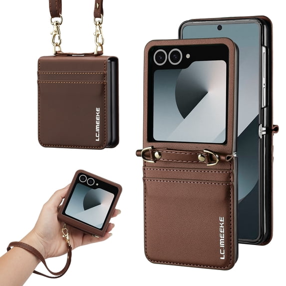 Allytechgroup Flip Wallet Case for Samsung Galaxy Z Flip 7 with Credit Card Slot, PU Leather Slim Phone Case for Women Men with Stand Shockproof Protective Back Cover for Galaxy Z Flip 7, Brown
