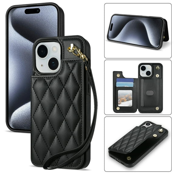 Allytechgroup Flip Wallet Case for iPhone 11 with Cards Holder, PU Leather Phone Case with Lanyard Kickstand Shockproof Back Cover for iPhone 11, Black