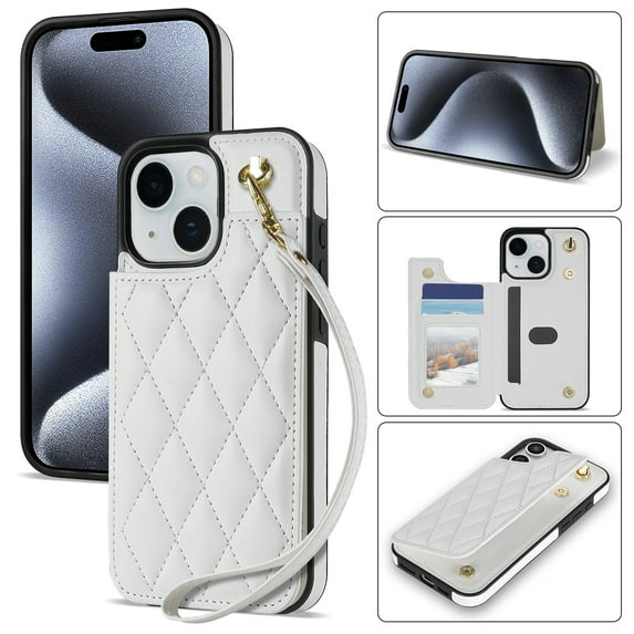 Allytechgroup Flip Wallet Case for iPhone 11 with Cards Holder, PU Leather Phone Case with Lanyard Kickstand Shockproof Back Cover for iPhone 11, White