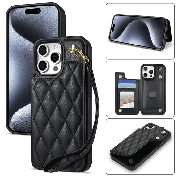 Allytechgroup Flip Wallet Case for iPhone 11 Pro with Cards Holder, PU Leather Phone Case with Lanyard Kickstand Shockproof Back Cover for iPhone 11 Pro, Black
