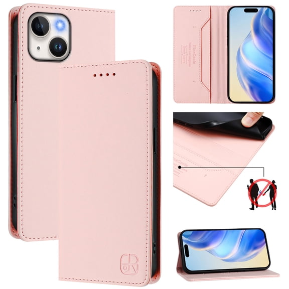 Allytechgroup Flip Wallet Case for iPhone 13, Compatible with MagSafe RFID Blocking PU Leather Shell with Credit Card Slot Shockproof Protective Back Cover for iPhone 13, Pink