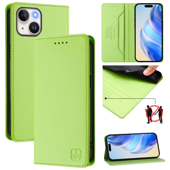 Allytechgroup Flip Wallet Case for iPhone 13, Compatible with MagSafe RFID Blocking PU Leather Shell with Credit Card Slot Shockproof Protective Back Cover for iPhone 13, Green