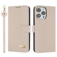 thumbnail image 1 of Allytechgroup Flip Wallet Case for iPhone 15 Pro, RFID Blocking PU Leather Phone Case with Credit Card Slot Shoulder Strap Wrist Strap Shockproof Back Cover for iPhone 15 Pro, Apricot, 1 of 9