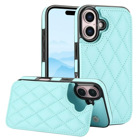 Allytechgroup Flip Wallet Case for iPhone 16 with Card Slots, Premium PU Leather [RFID Blocking] [Double Magnetic Button] Kickstand Shell, Shockproof Anti-Fall Protective Case, Mint
