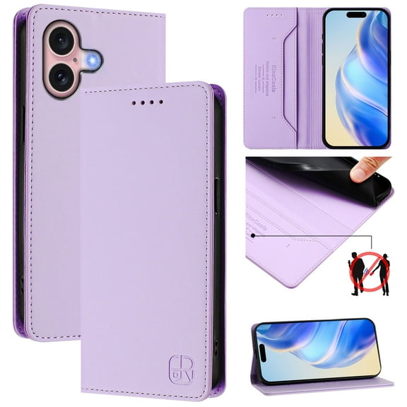 Allytechgroup Flip Wallet Case for iPhone 16, Compatible with MagSafe RFID Blocking PU Leather Shell with Credit Card Slot Shockproof Protective Back Cover for iPhone 16, Purple