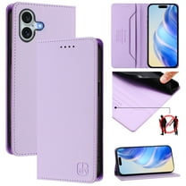 Allytechgroup Flip Wallet Case for iPhone 16 Plus, Compatible with MagSafe RFID Blocking PU Leather Shell with Credit Card Slot Shockproof Protective Back Cover for iPhone 16 Plus, Purple