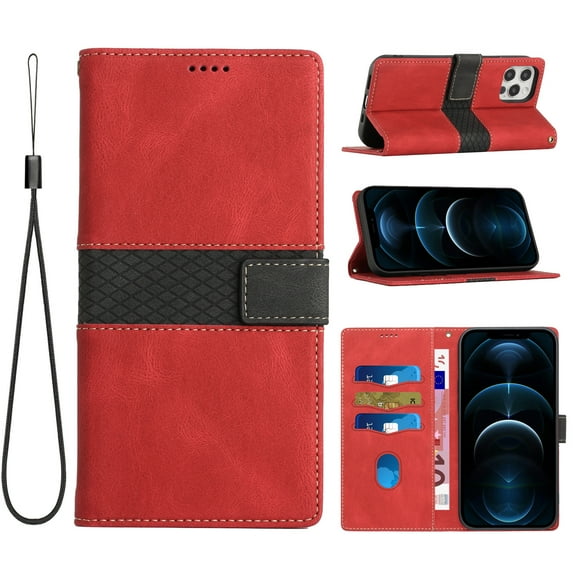Allytechgroup Flip Wallet Case for iPhone 16 Plus with Credit Card Slot, PU Leather RFID Blocking Phone Case with Lanyard Stand Shockproof Full Body Protection for iPhone 16 Plus, Red