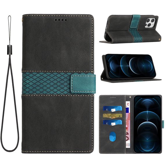 Allytechgroup Flip Wallet Case for iPhone 16 Plus with Credit Card Slot, PU Leather RFID Blocking Phone Case with Lanyard Stand Shockproof Full Body Protection for iPhone 16 Plus, Black