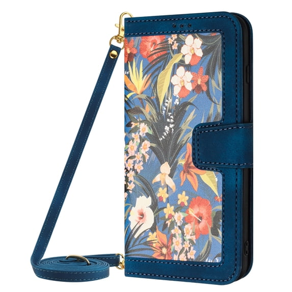 Allytechgroup Flip Wallet Case for iPhone 16 Plus, with Detachable Shoulder Strap Hand Wrist Cards Holder Shockproof Stand Feature Magnetic Closure Cover for iPhone 16 Plus, Darkblue