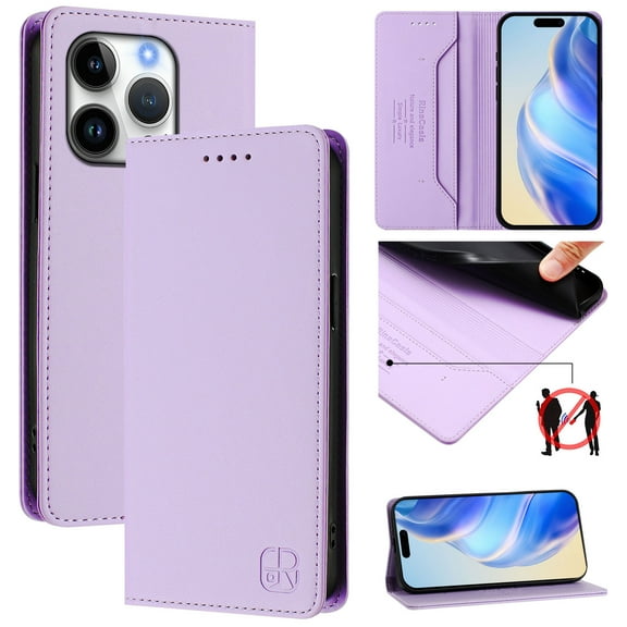 Allytechgroup Flip Wallet Case for iPhone 16 Pro, Compatible with MagSafe RFID Blocking PU Leather Shell with Credit Card Slot Shockproof Protective Back Cover for iPhone 16 Pro, Purple