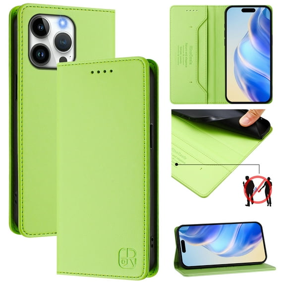Allytechgroup Flip Wallet Case for iPhone 16 Pro Max, Compatible with MagSafe RFID Blocking PU Leather Shell with Credit Card Slot Shockproof Protective Back Cover for iPhone 16 Pro Max, Green