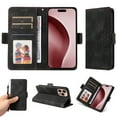 thumbnail image 1 of Allytechgroup Flip Wallet Case for iPhone 16 Pro Max, Premium PU Leather Stylish Pattern Stand Feature Cards Holder Hand Wrist Bumper Phone Case for iPhone 16 Pro Max, Black, 1 of 7