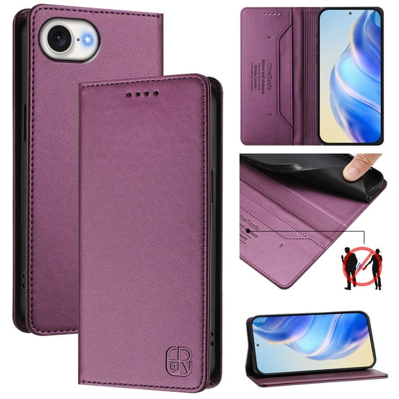Allytechgroup Flip Wallet Case for iPhone 16e, Compatible with MagSafe RFID Blocking PU Leather Shell with Credit Card Slot Shockproof Protective Back Cover for iPhone 16e, Darkpurple