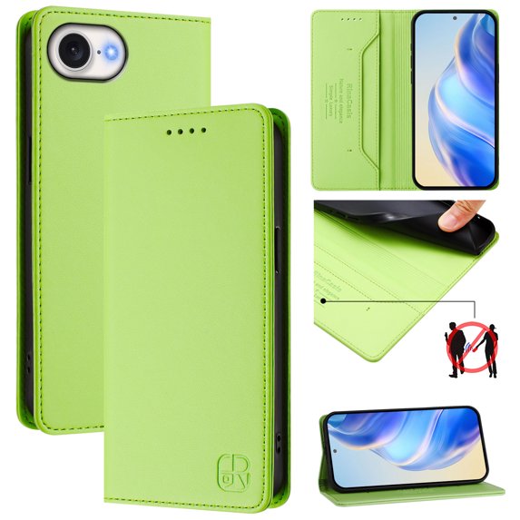 Allytechgroup Flip Wallet Case for iPhone 16e, Compatible with MagSafe RFID Blocking PU Leather Shell with Credit Card Slot Shockproof Protective Back Cover for iPhone 16e, Green